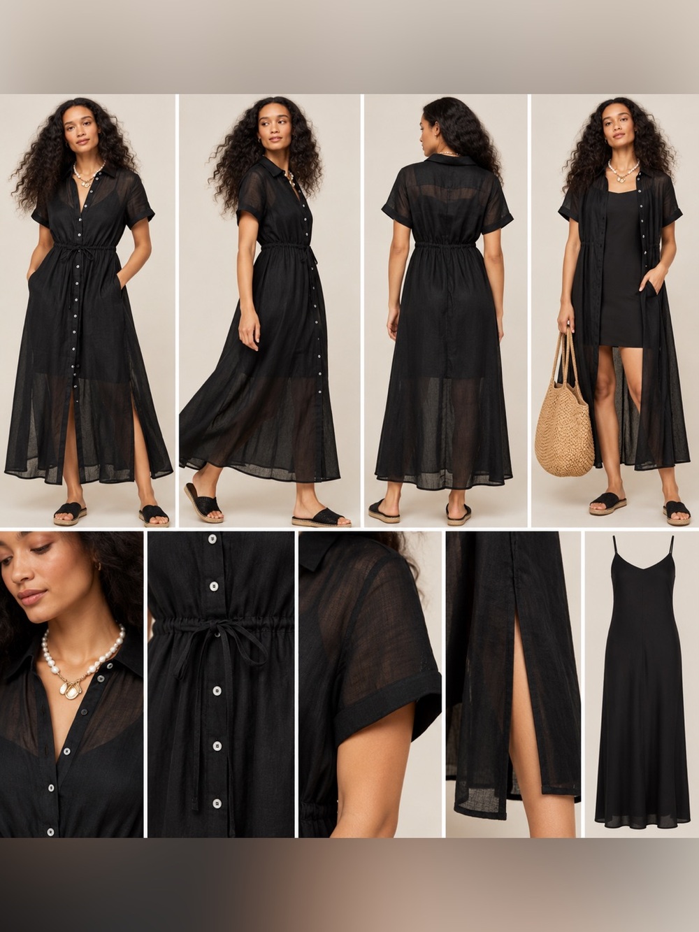 NWT J.Crew Cerise Black Ramie Maxi Dress Slip Size 4